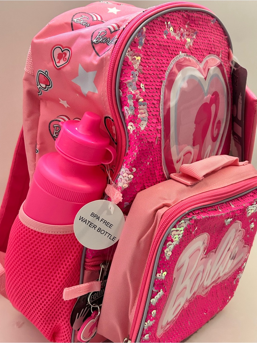 Barbie Pink Kids 5 piece Backpack with lunchbox, and water bottle NWT - Picture 4 of 12